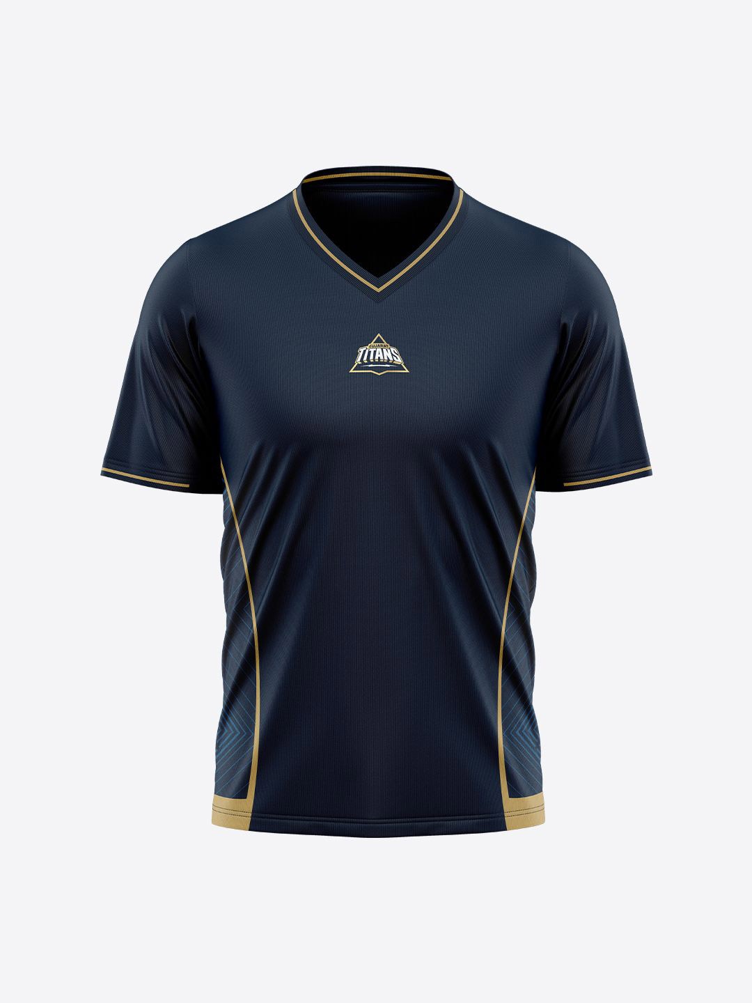 

FanCode Unisex Gujarat Titans Logo Printed V-Neck Short Sleeves T-shirt, Navy blue