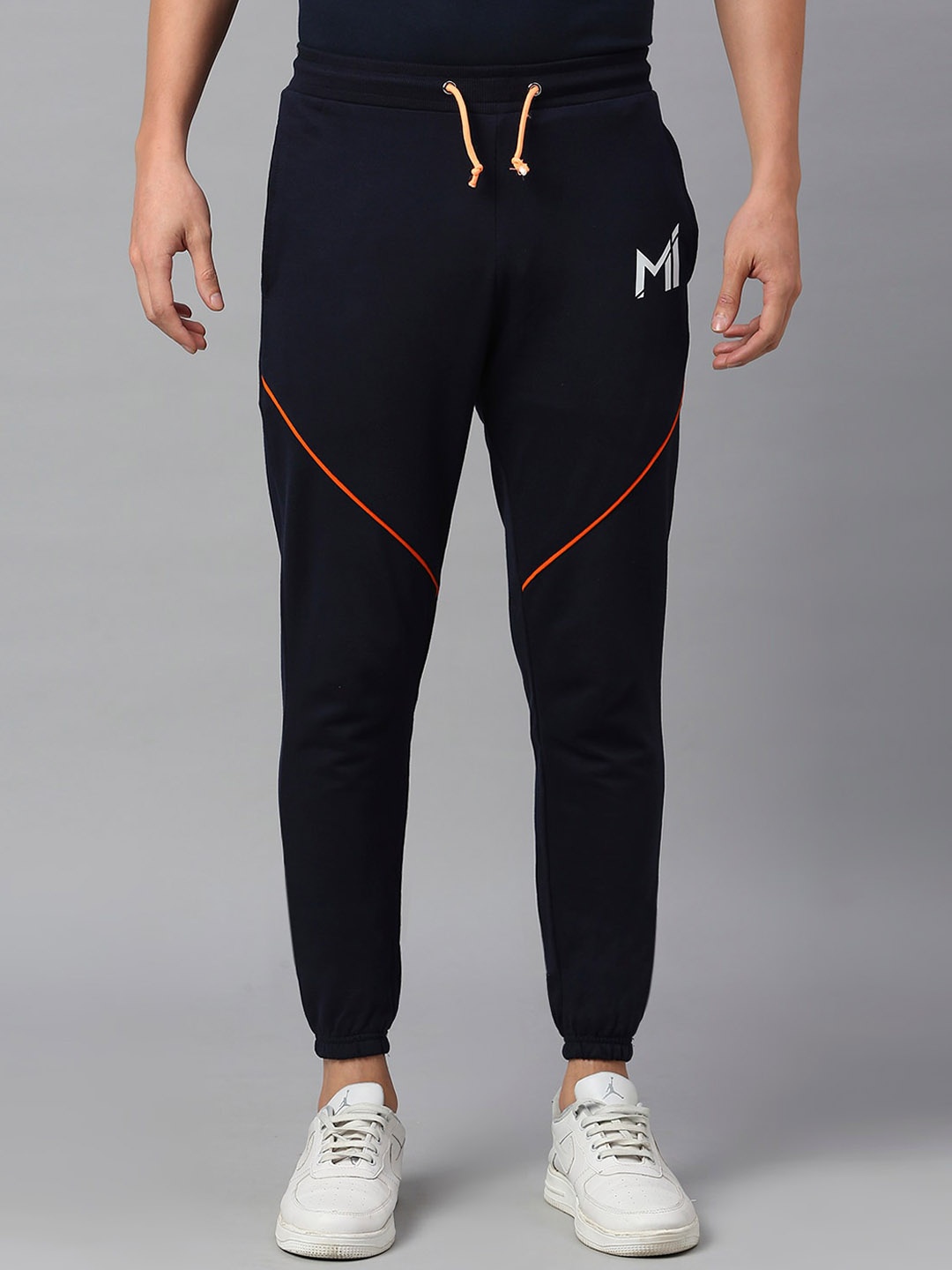 

FanCode Men Logo Printed Mid-Rise Regular Fit Cotton Training Joggers, Navy blue