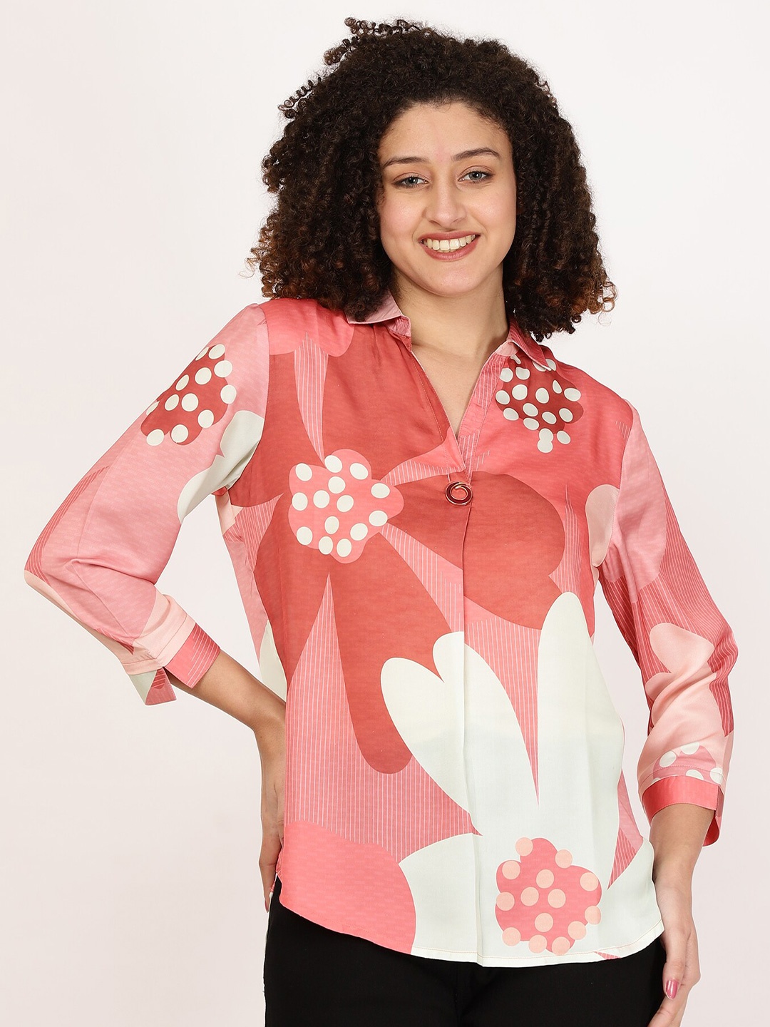 

FUTURO Floral Printed Shirt Style Top, Pink