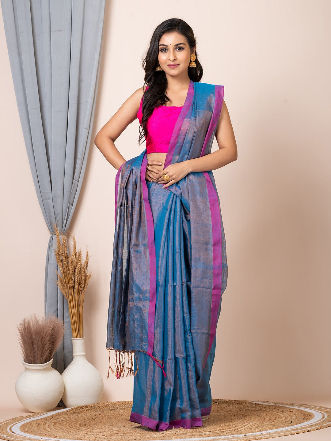 

Laa Calcutta Silk Cotton Saree, Blue
