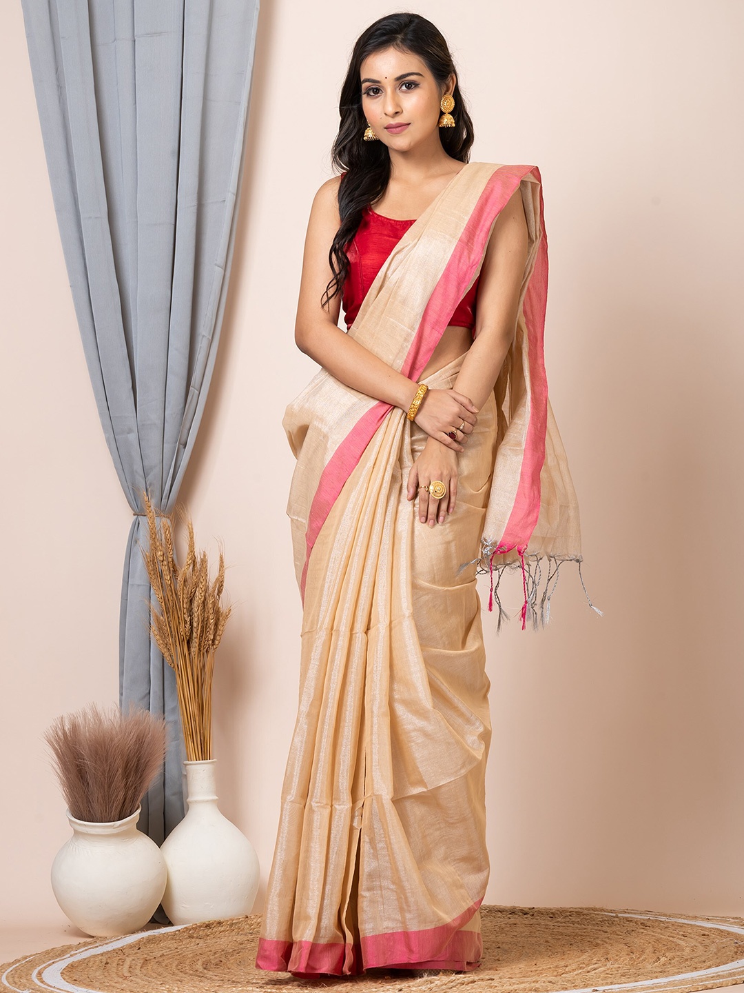 

Laa Calcutta Silk Cotton Saree, Cream