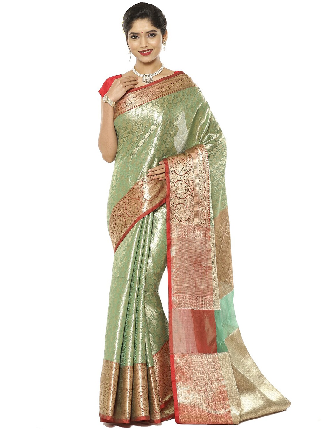 

Humairah Floral Zari Kanjeevaram Saree, Green
