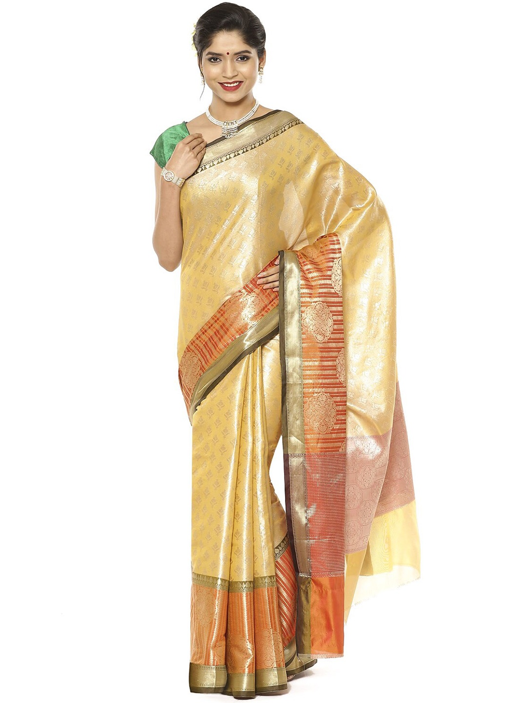 

Humairah Woven Design Zari Kanjeevaram Saree, Beige