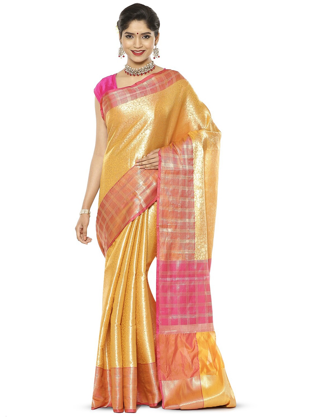 

Humairah Ethnic Motifs Woven Design Zari Kanjeevaram Saree, Orange