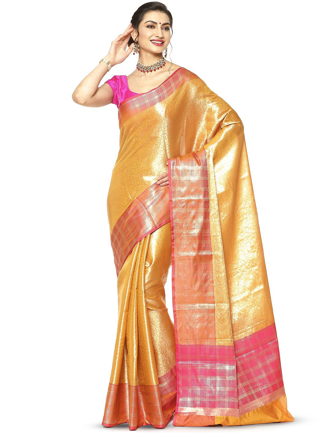 

Humairah Floral Woven Design Zari Kanjeevaram Saree, Orange
