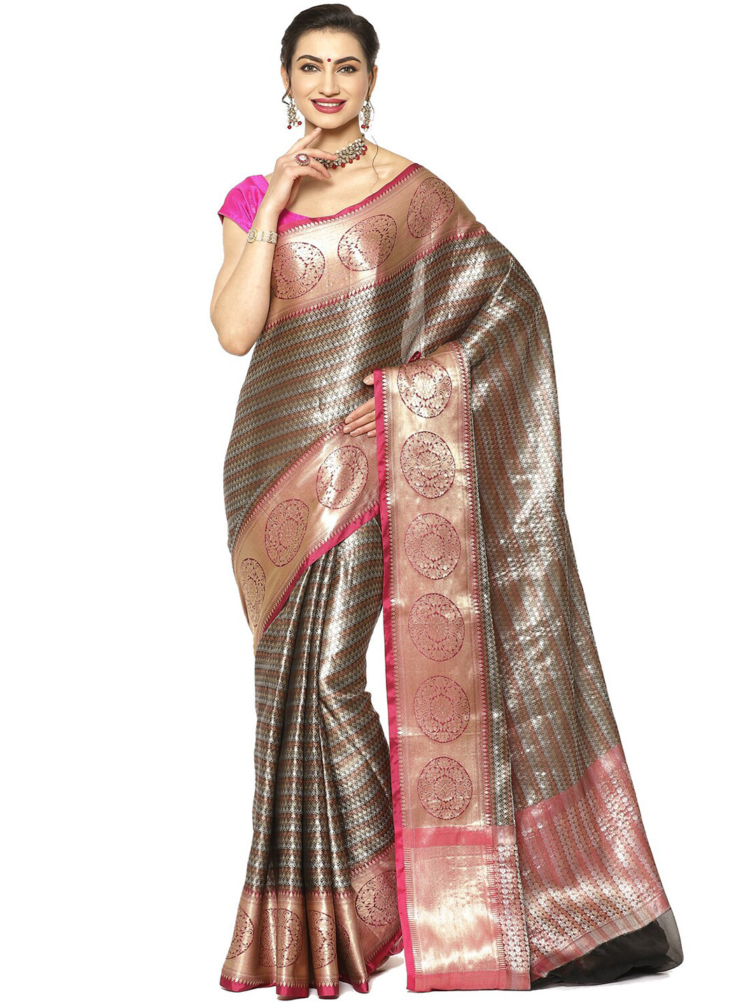 

Humairah Ethnic Motifs Woven Design Zari Kanjeevaram Saree, Black