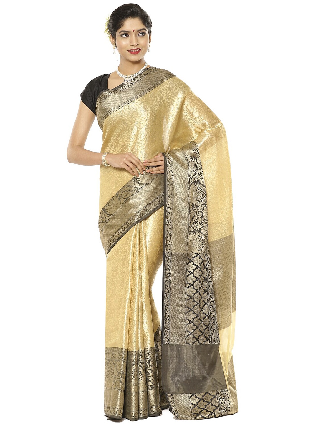 

Humairah Woven Design Zari Kanjeevaram Saree, Beige