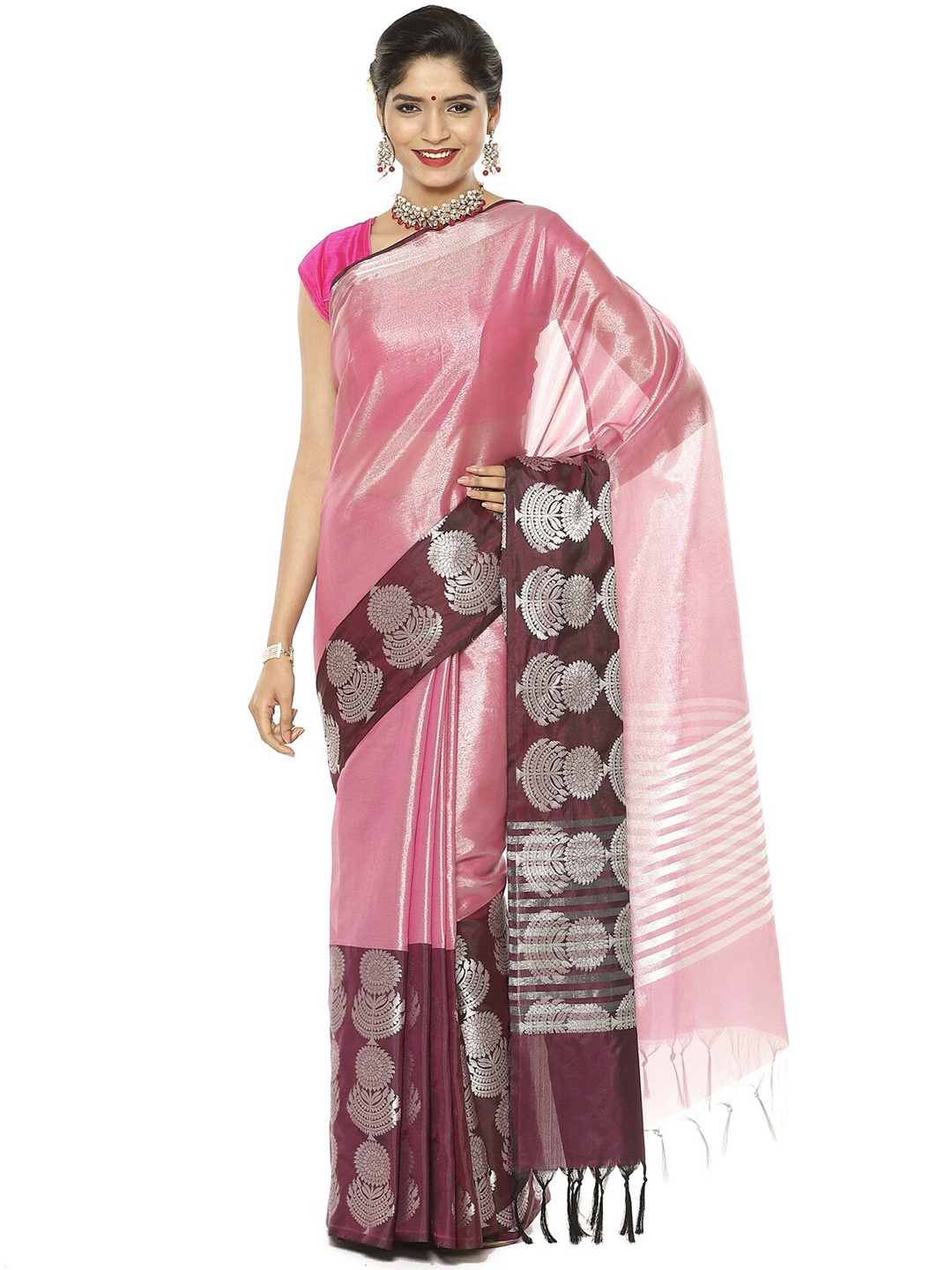 

Humairah Zari Belted Kanjeevaram Saree, Burgundy