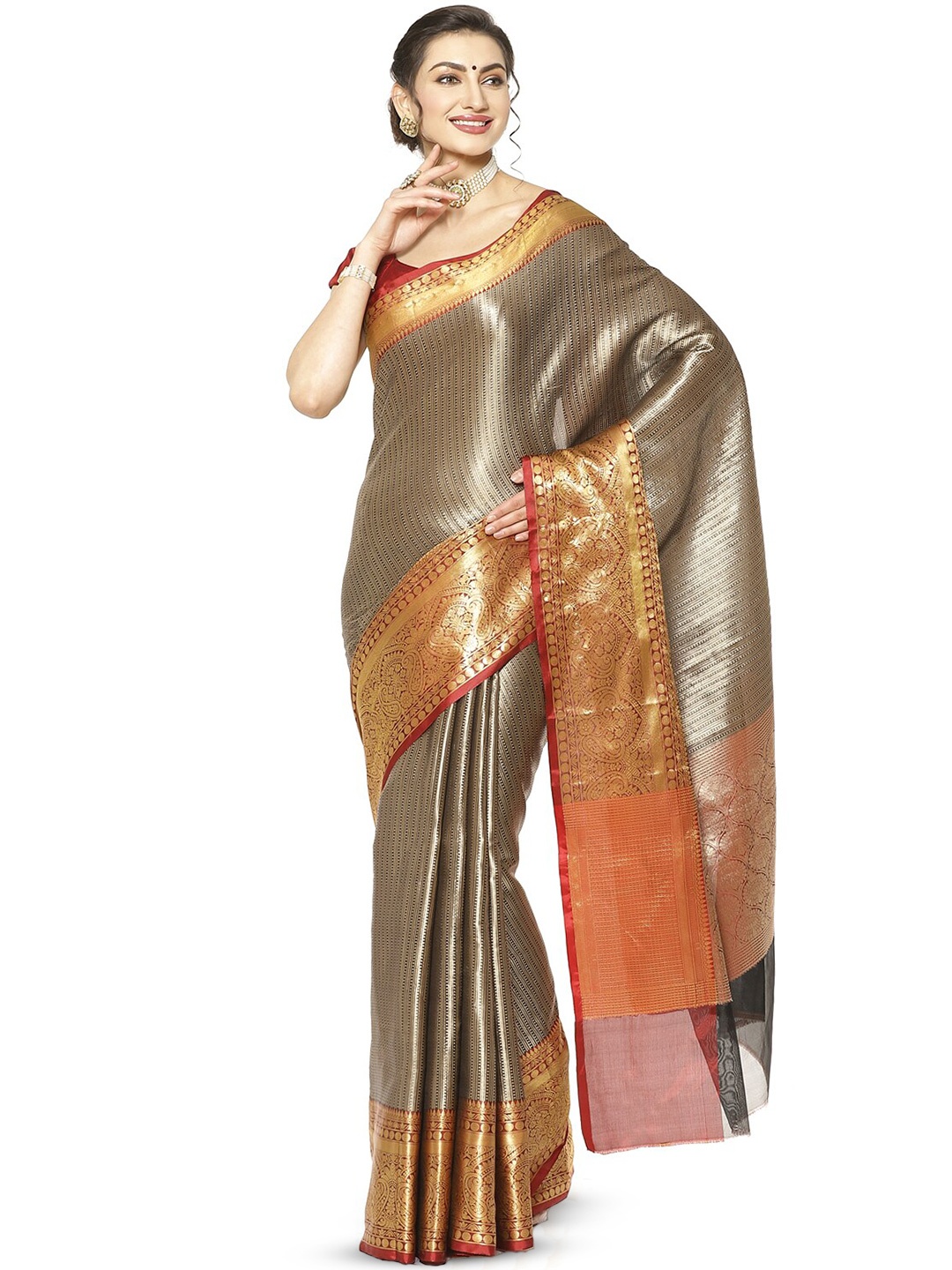 

Humairah Woven Design Zari Kanjeevaram Saree, Black