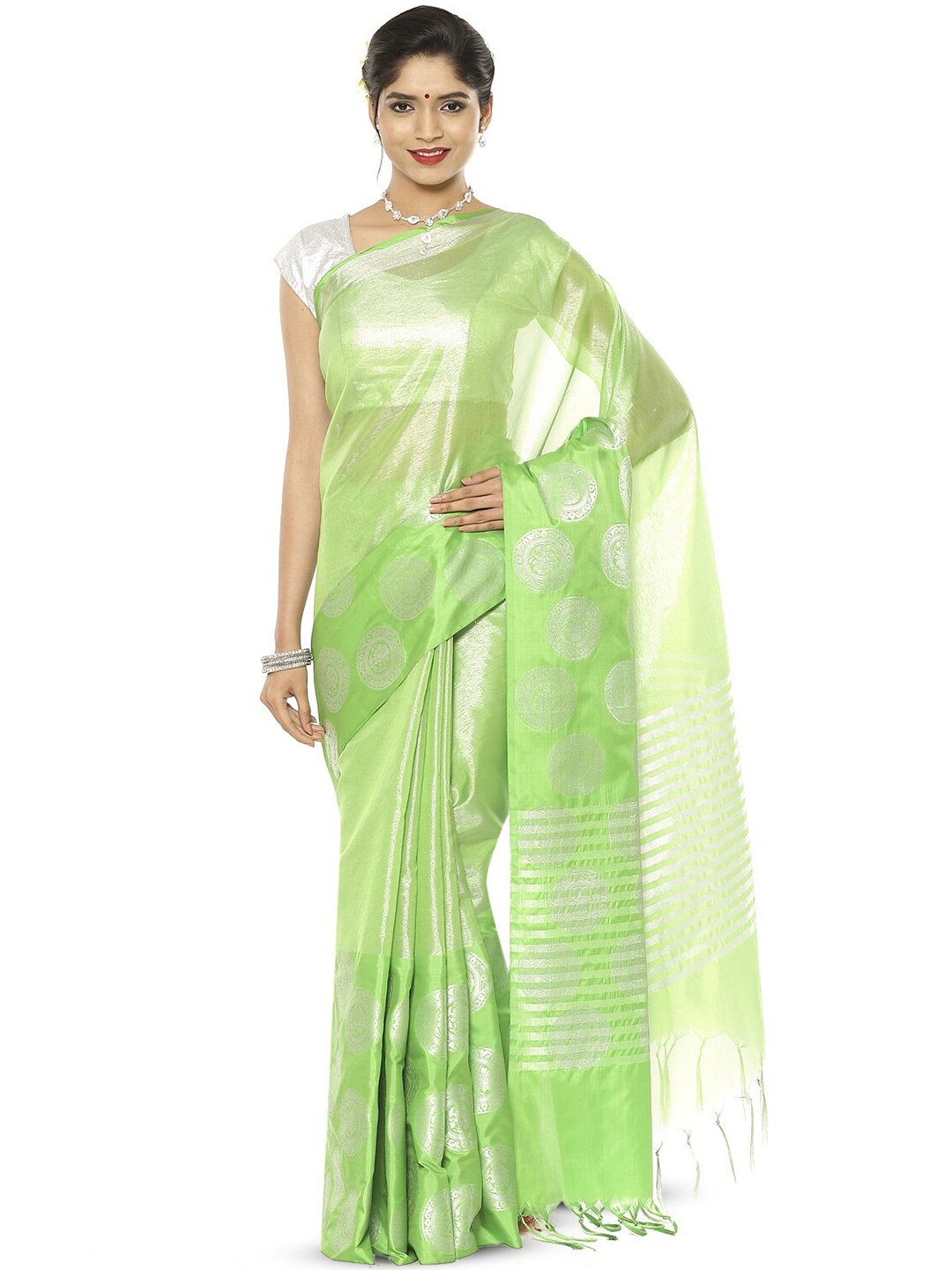 

Humairah Woven Design Zari Kanjeevaram Saree, Green
