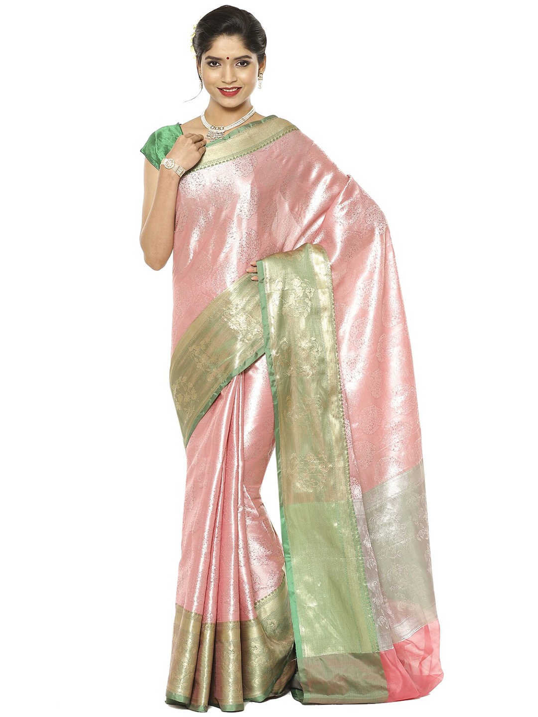 

Humairah Woven Design Zari Kanjeevaram Saree, Pink
