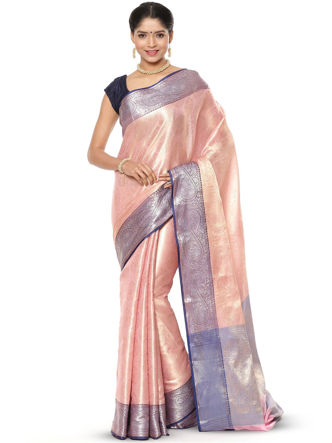 

Humairah Woven Design Zari Kanjeevaram Saree, Pink