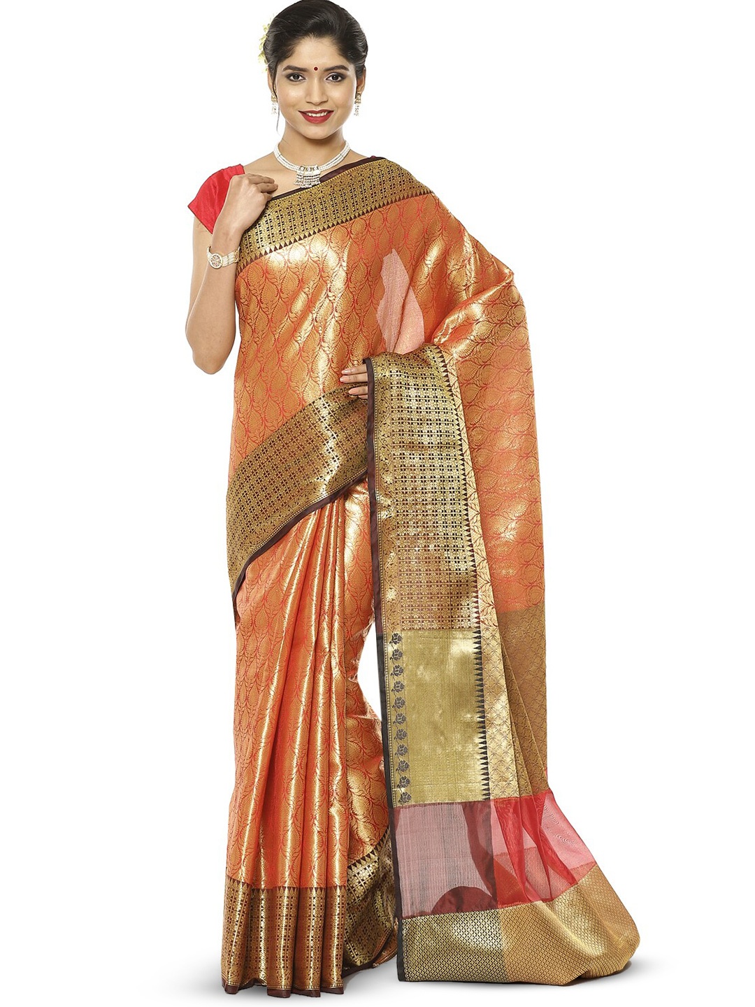 

Humairah Woven Design Zari Kanjeevaram Saree, Orange