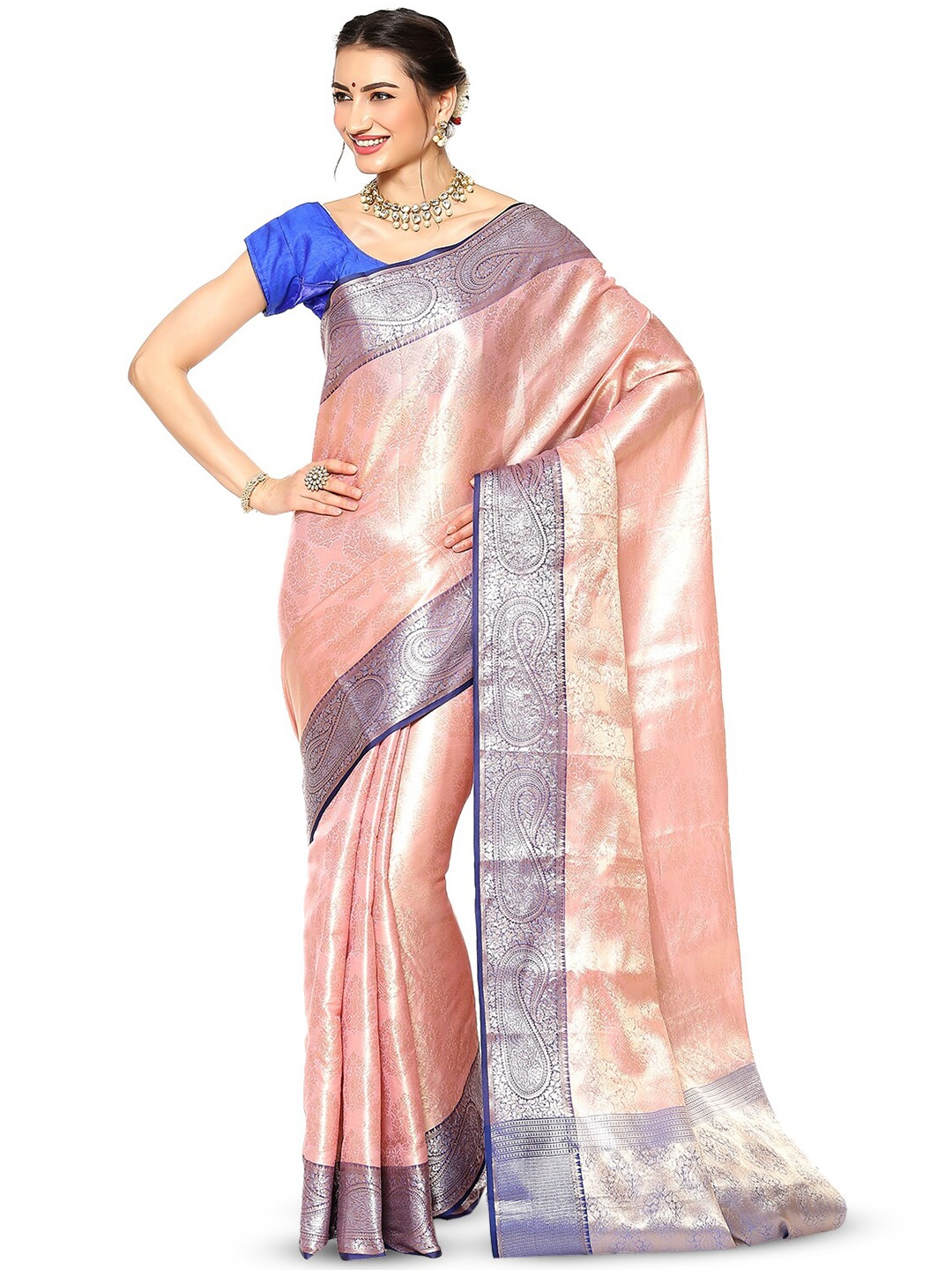 

Humairah Woven Design Zari Kanjeevaram Saree, Pink