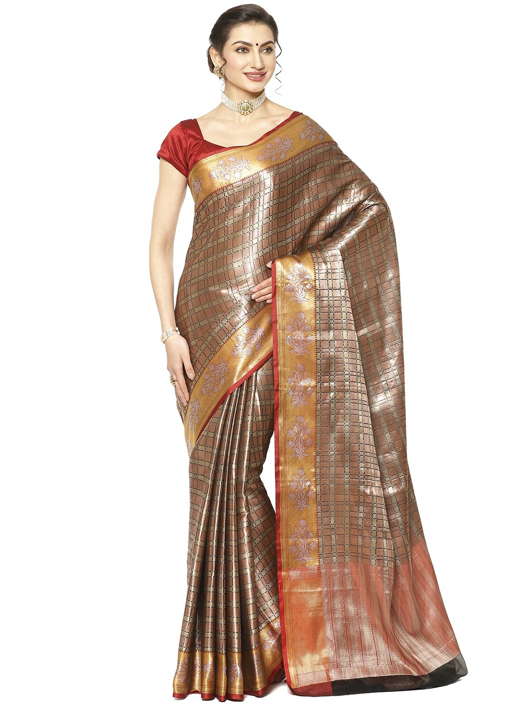 

Humairah Woven Design Zari Kanjeevaram Saree, Brown