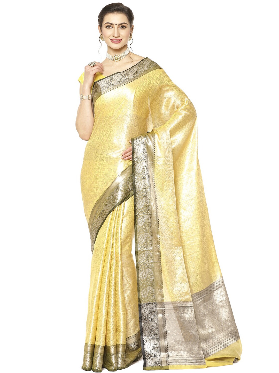 

Humairah Woven Design Zari Kanjeevaram Saree, Yellow