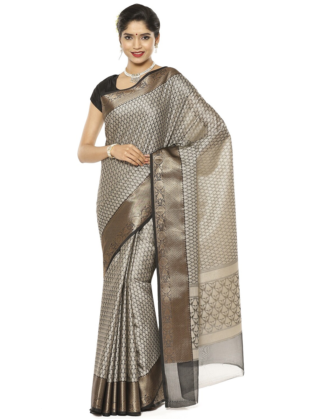 

Humairah Floral Woven Design Zari Banarasi Saree, Black