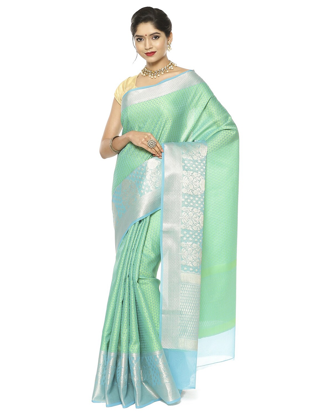 

Humairah Floral Woven Design Zari Banarasi Saree, Green