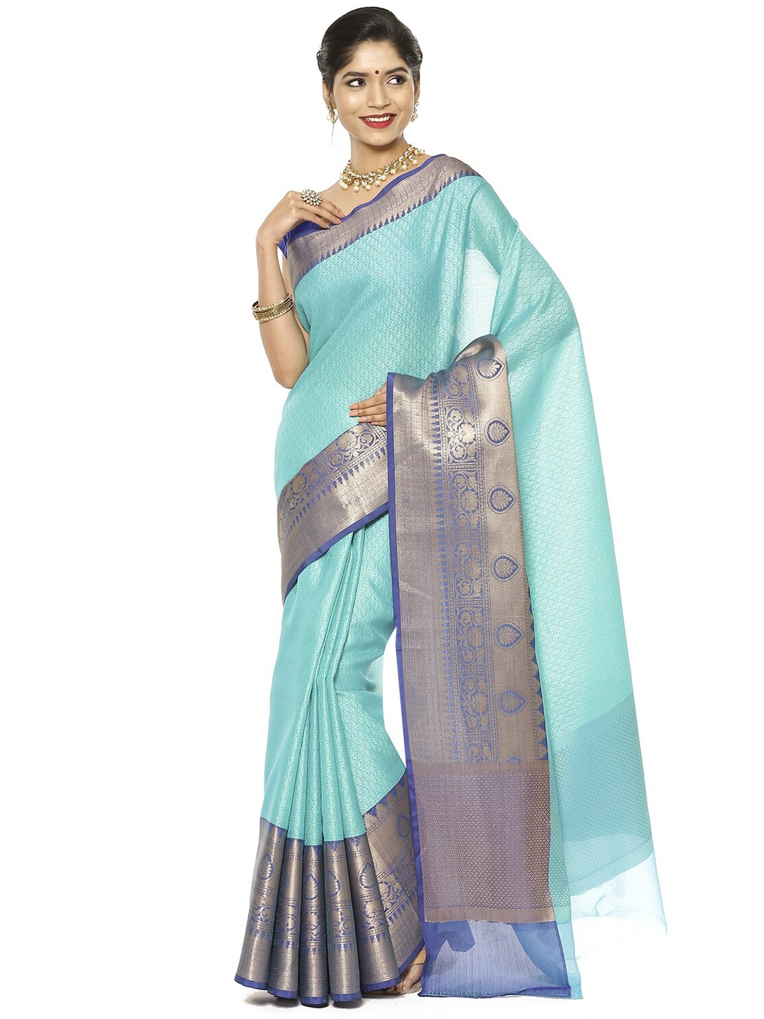 

Humairah Floral Woven Design Zari Banarasi Saree, Turquoise blue