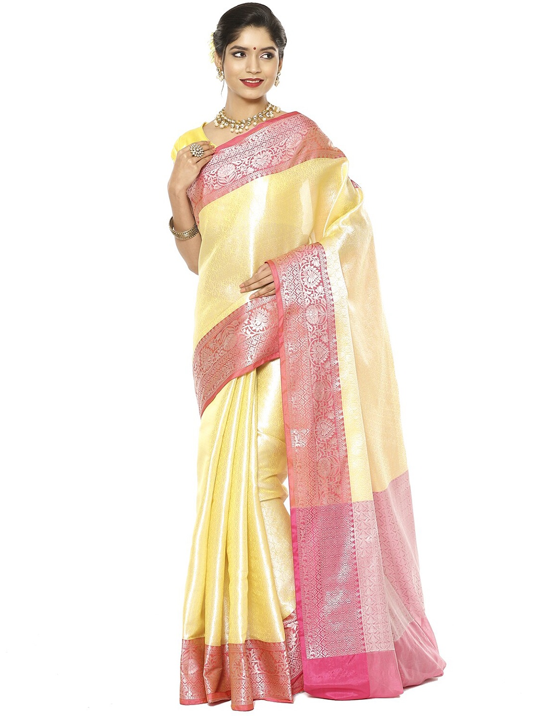 

Humairah Woven Design Zari Kanjeevaram Saree, Gold