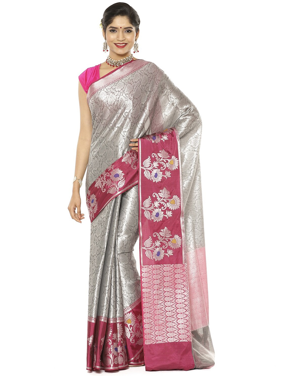 

Humairah Woven Design Zari Kanjeevaram Saree, Grey