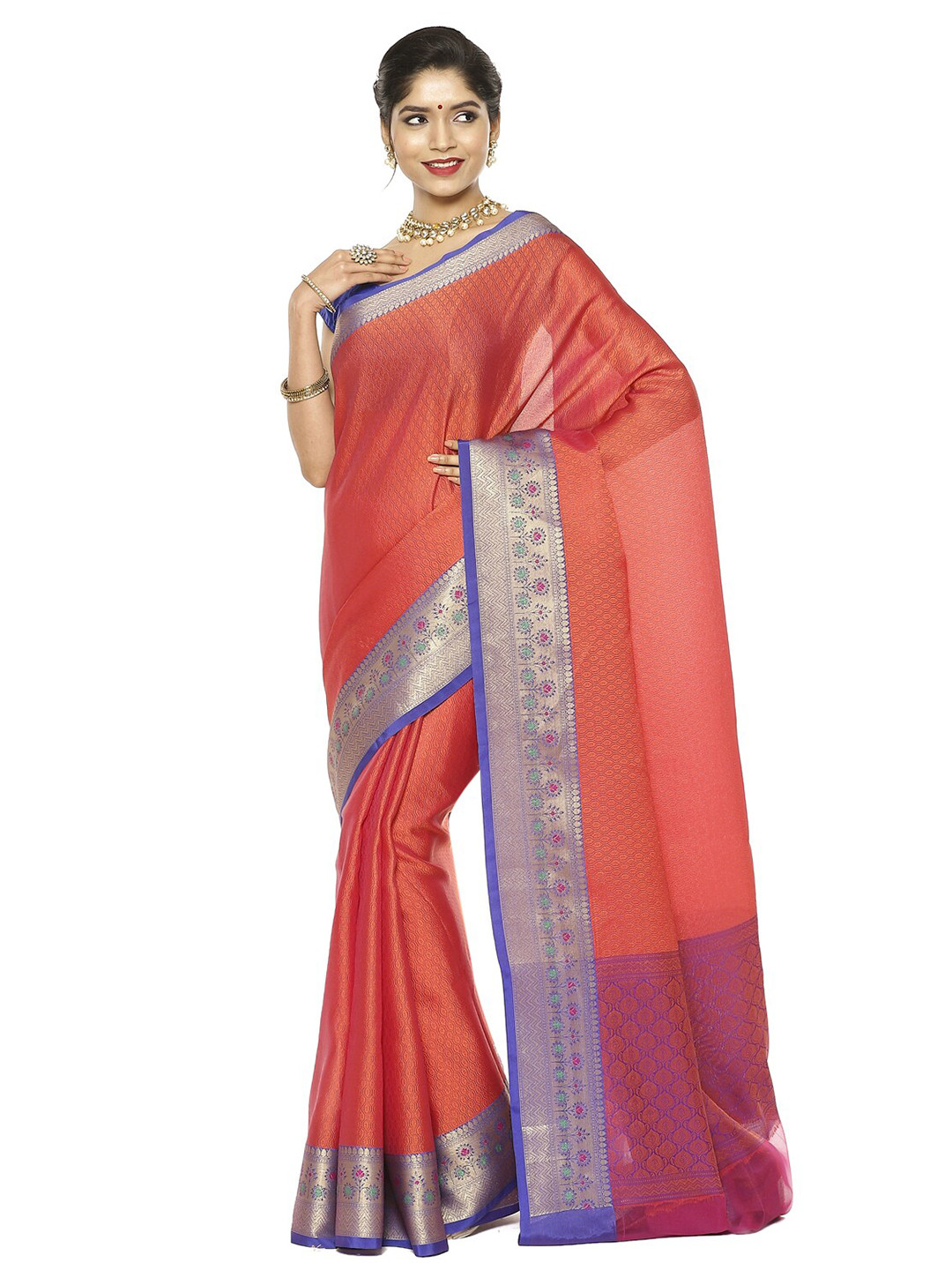 

Humairah Floral Zari Art Silk Designer Banarasi Saree, Orange