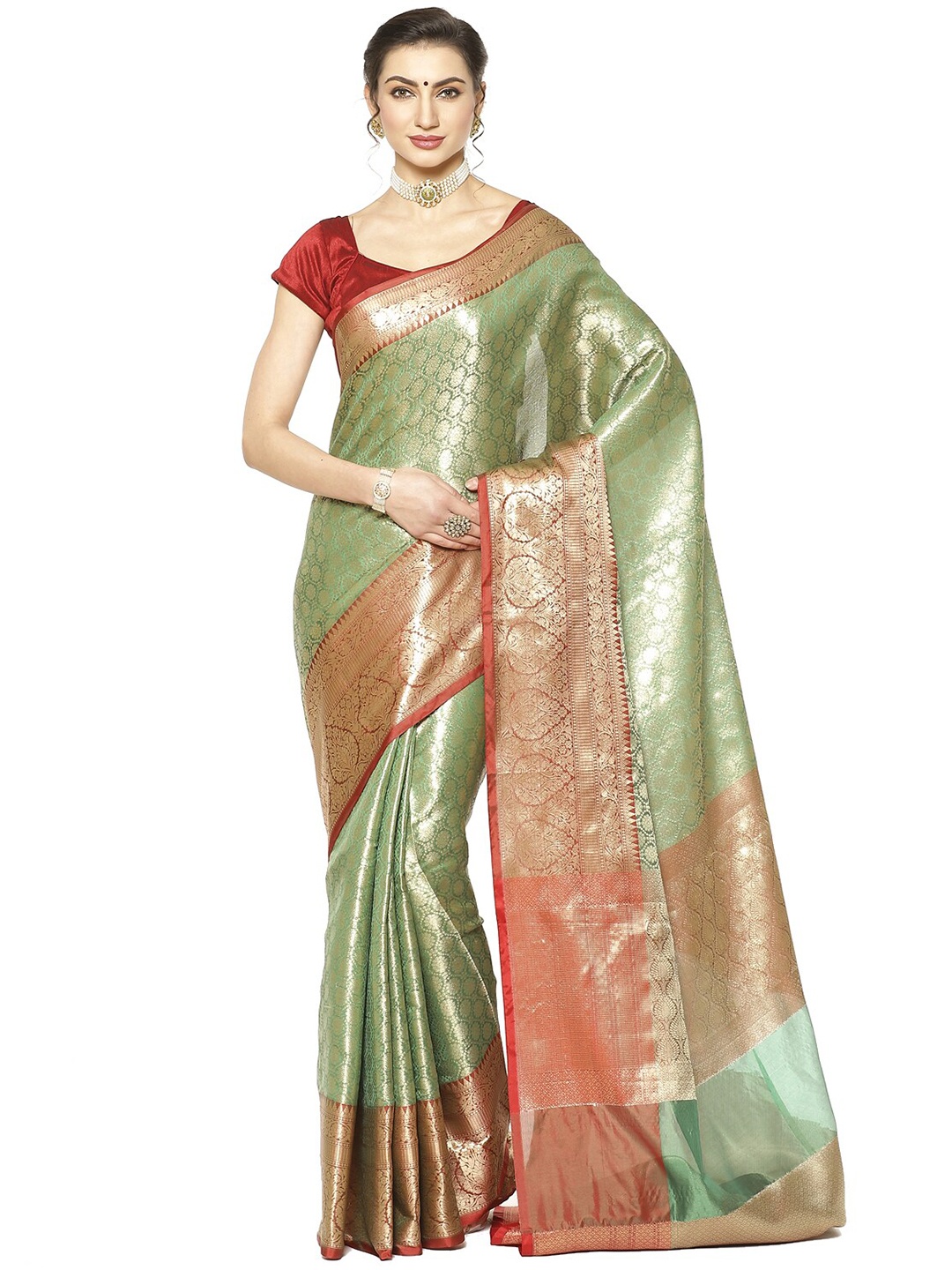 

Humairah Floral Zari Kanjeevaram Saree, Green