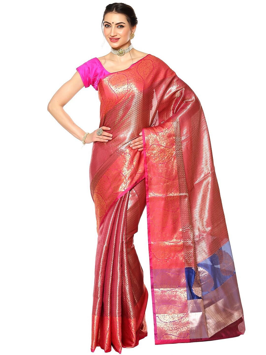

Humairah Ethnic Motifs Woven Design Zari Kanjeevaram Saree, Brown