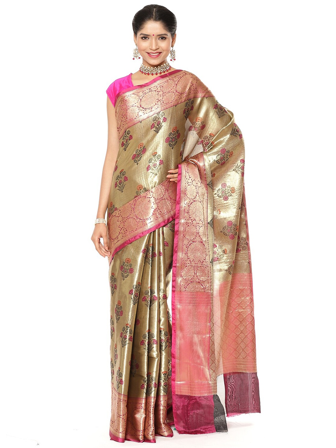 

Humairah Floral Zari Kanjeevaram Saree, Grey