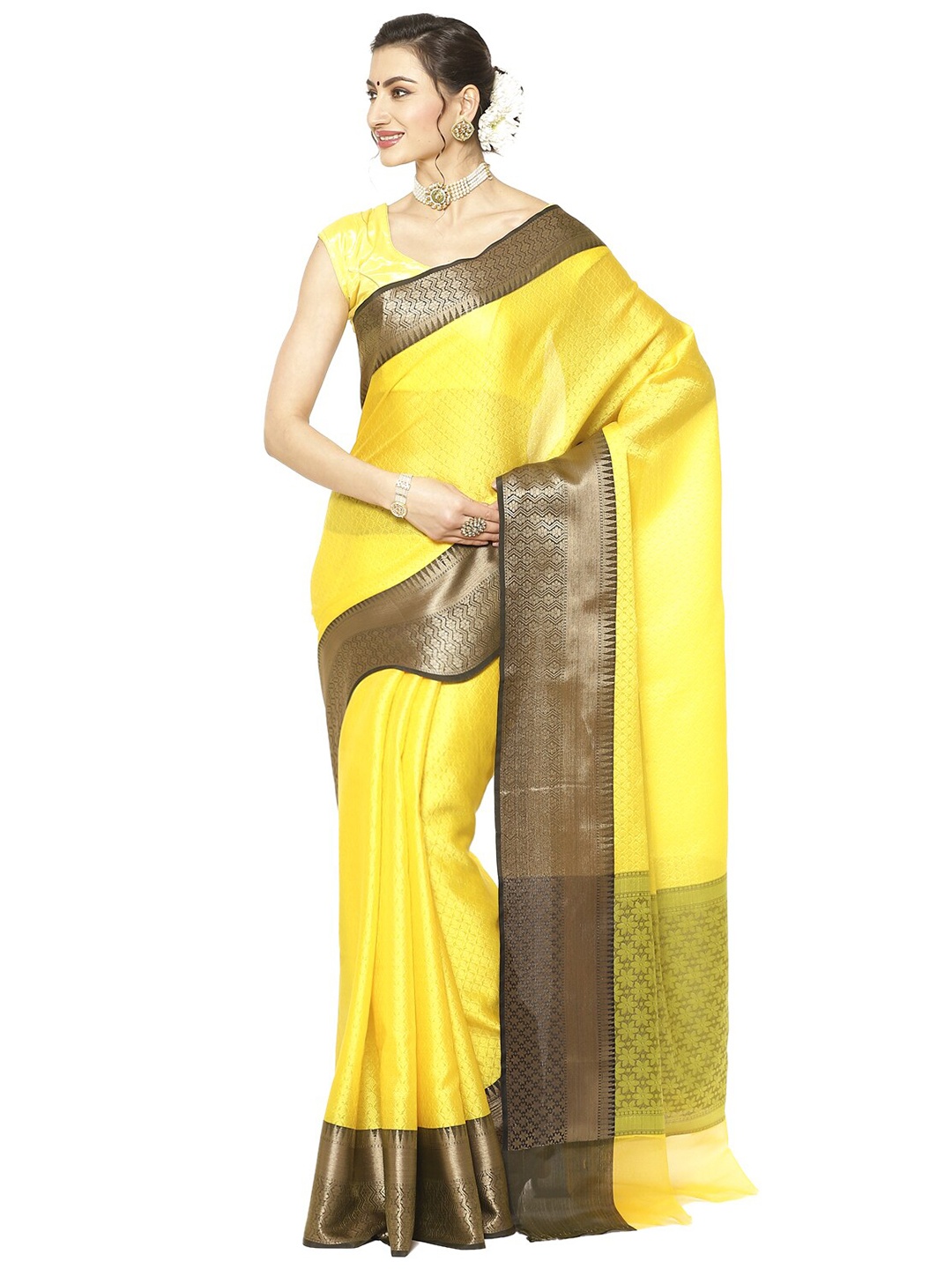 

Humairah Woven Design Zari Art Silk Banarasi Saree, Yellow