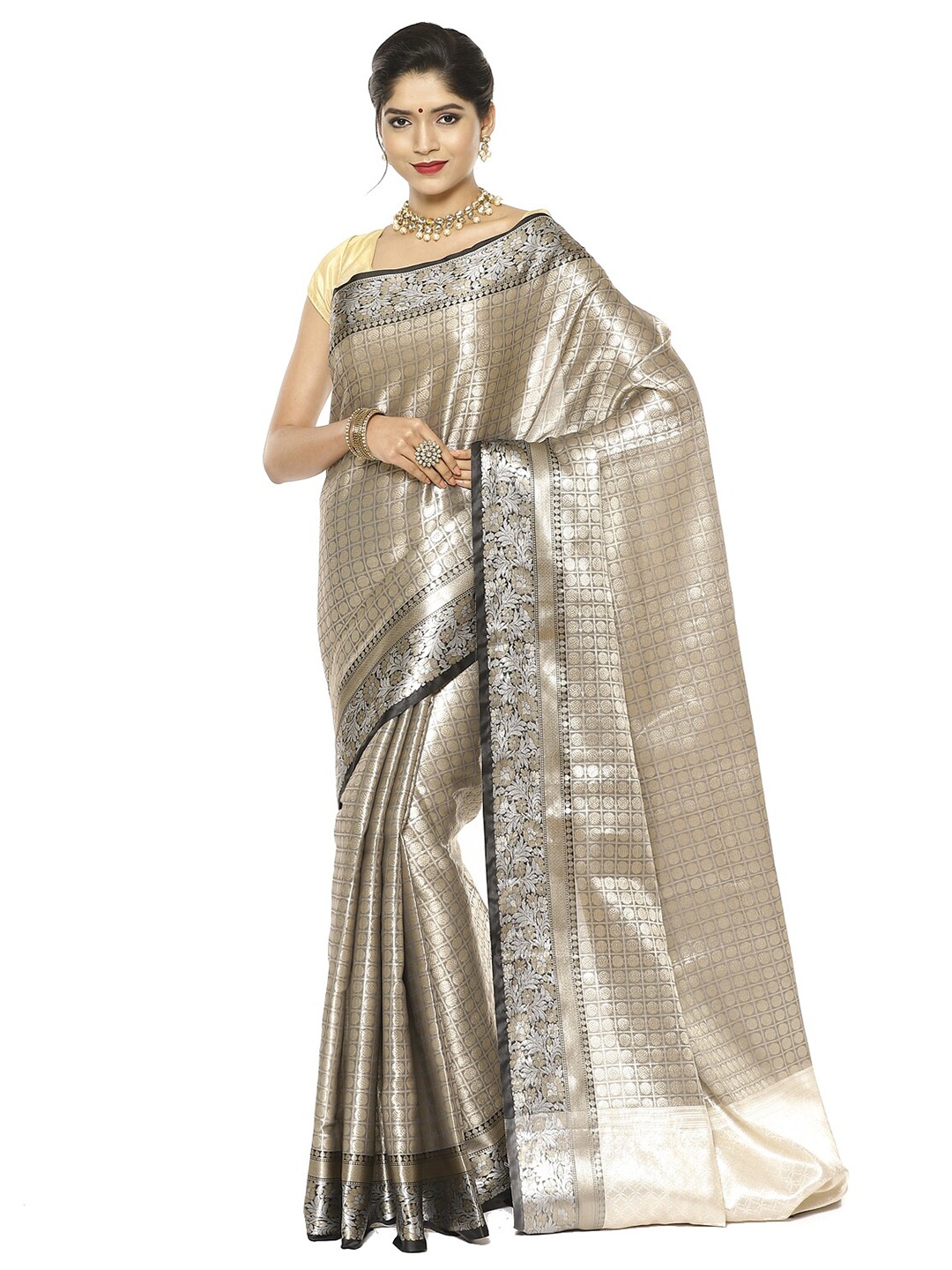 

Humairah Ethnic Motifs Zari Kanjeevaram Saree, Black