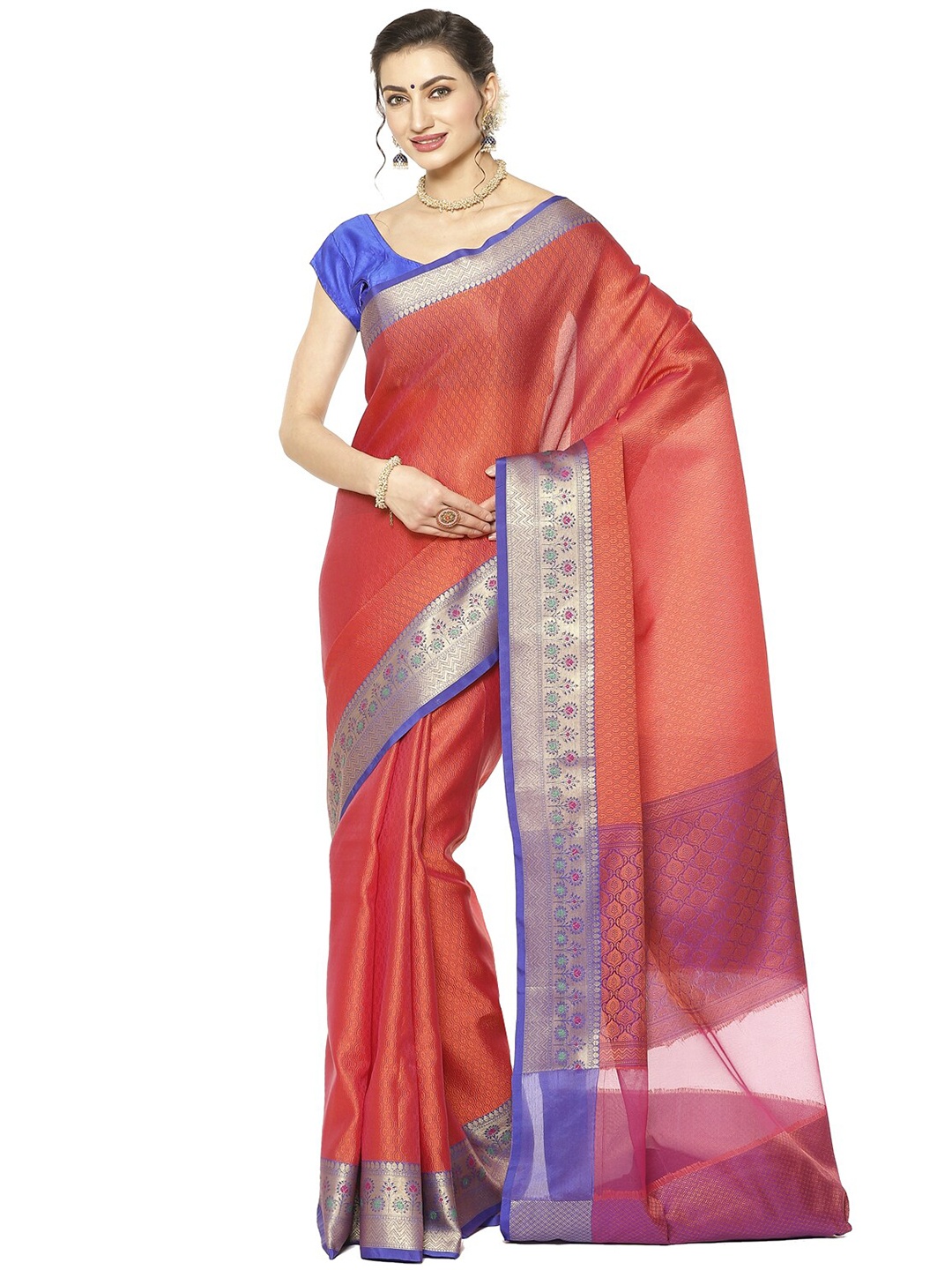 

Humairah Ethnic Motifs Woven Design Zari Banarasi Saree, Orange