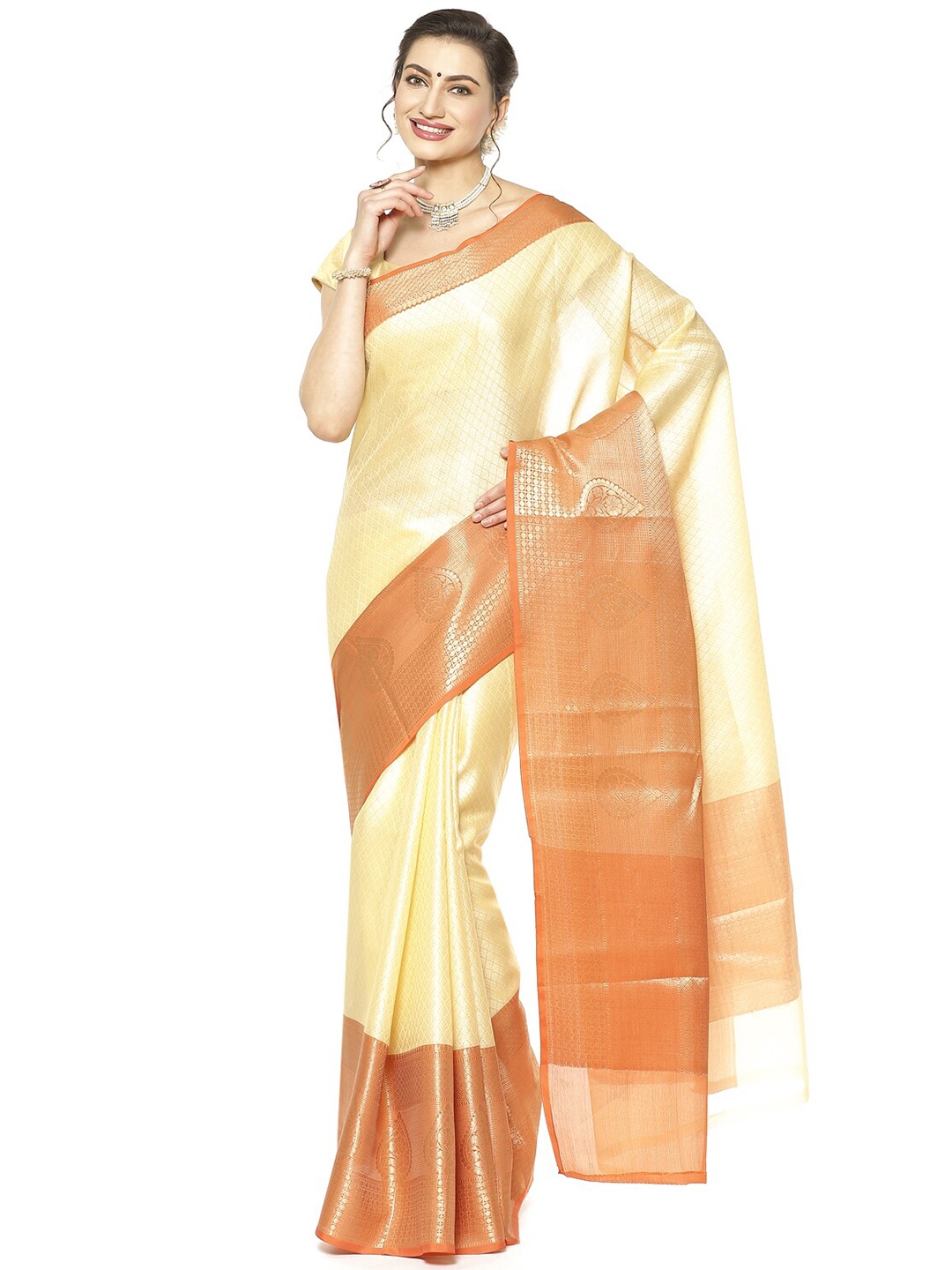 

Humairah Woven Design Zari Art Silk Banarasi Saree, Cream