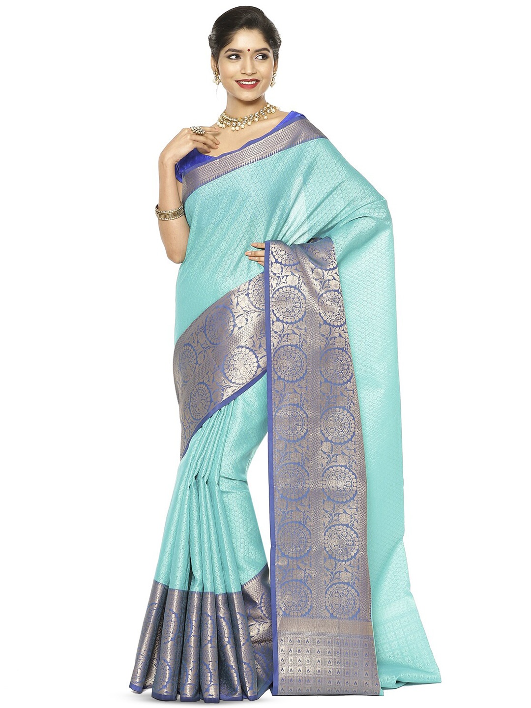 

Humairah Woven Design Zari Art Silk Banarasi Saree, Turquoise blue