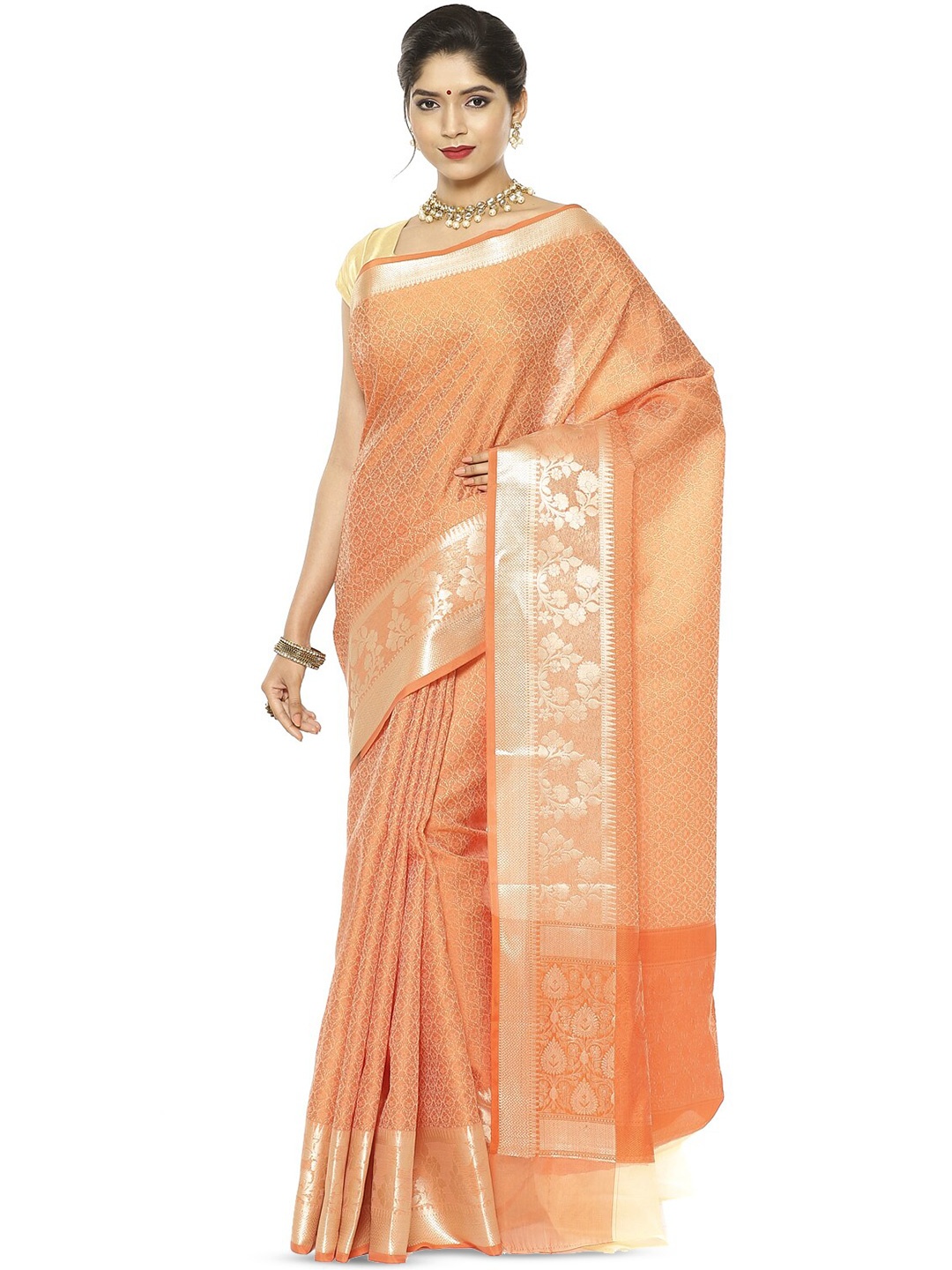 

Humairah Floral Zari Art Silk Banarasi Saree, Orange