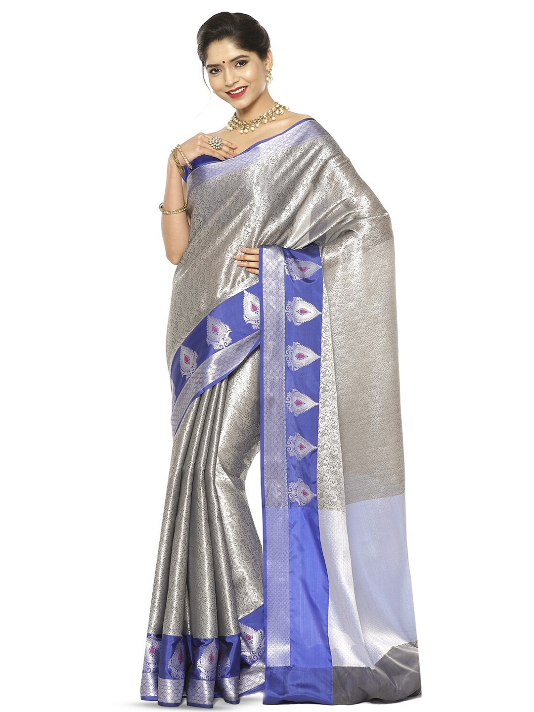 

Humairah Floral Zari Kanjeevaram Saree, Grey