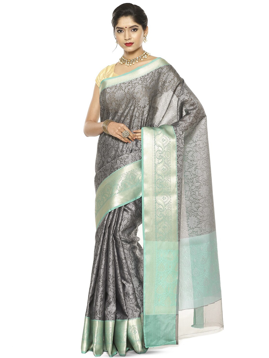 

Humairah Floral Woven Design Zari Banarasi Saree, Black