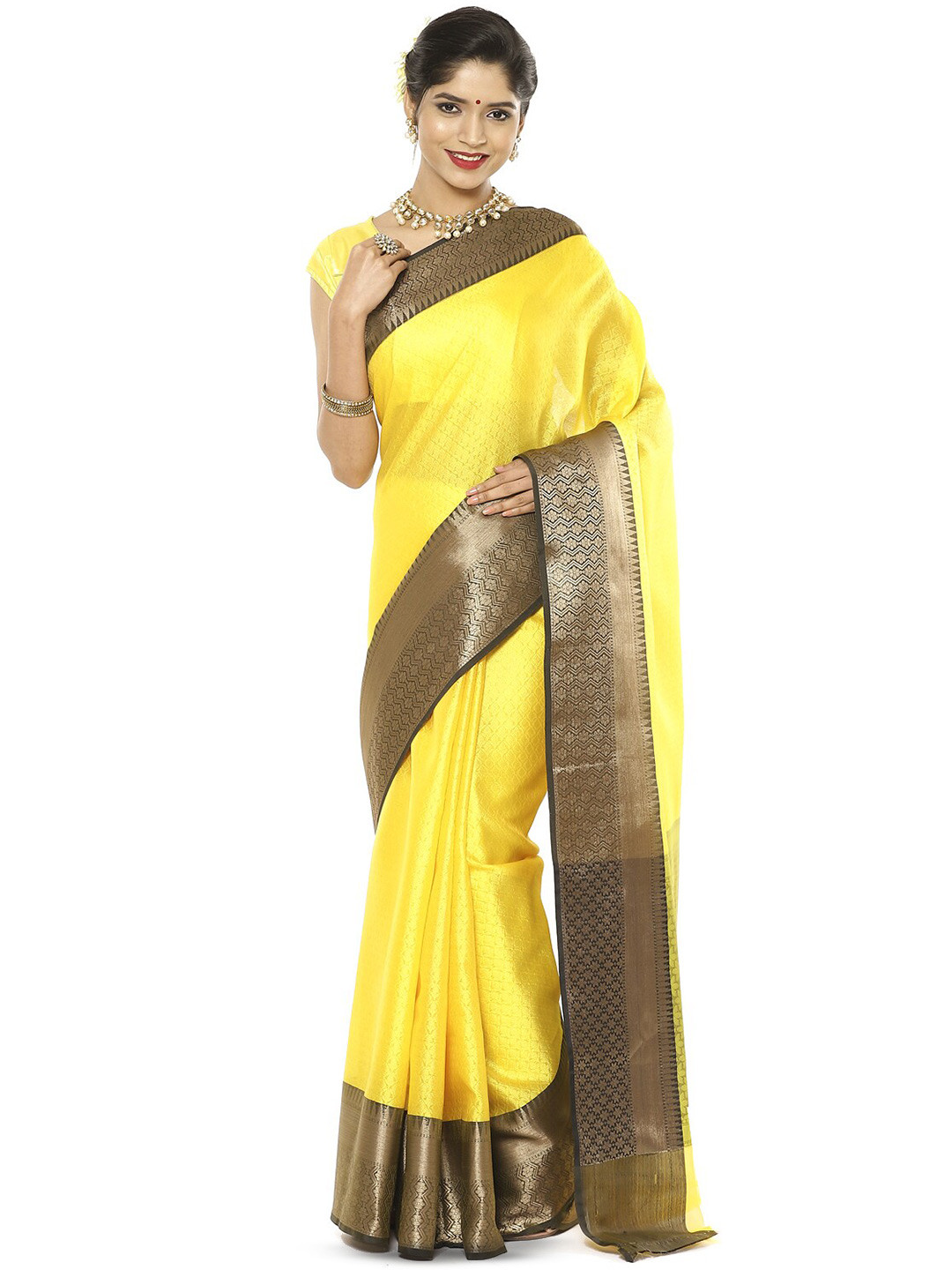 

Humairah Woven Design Zari Art Silk Banarasi Saree, Yellow