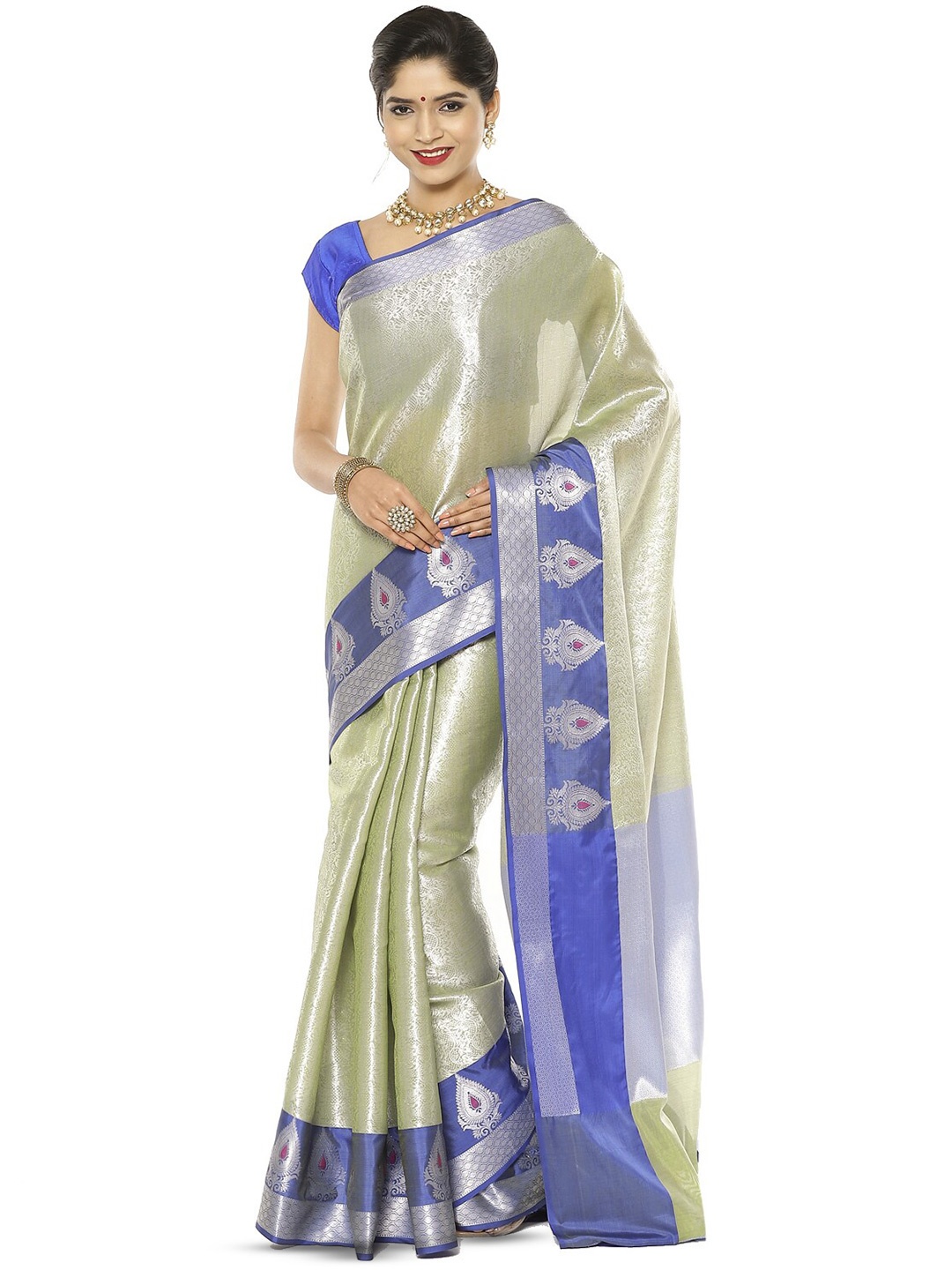 

Humairah Floral Woven Design Zari Kanjeevaram Saree, Green