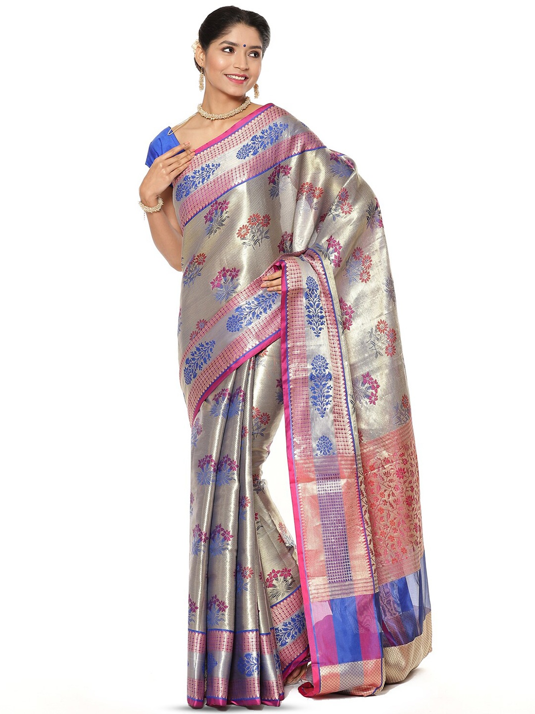 

Humairah Floral Woven Design Zari Kanjeevaram Saree, Grey
