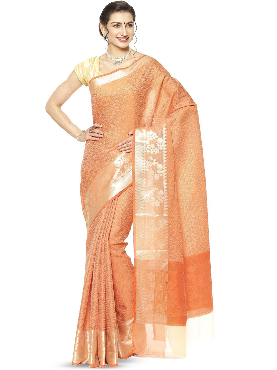 

Humairah Woven Design Zari Art Silk Banarasi Saree, Orange