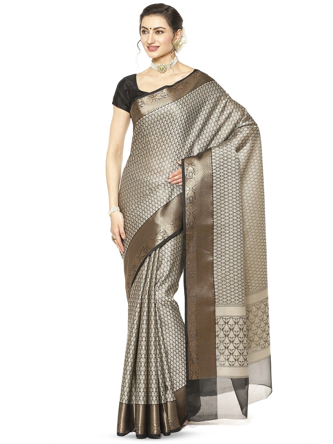 

Humairah Floral Zari Art Silk Banarasi Saree, Black