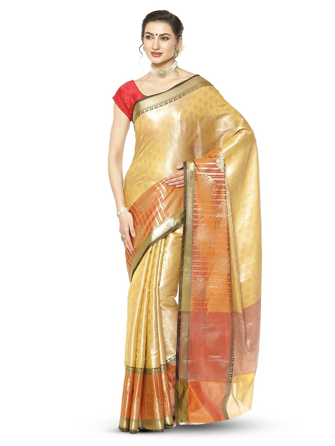 

Humairah Ethnic Motifs Woven Design Zari Kanjeevaram Saree, Beige
