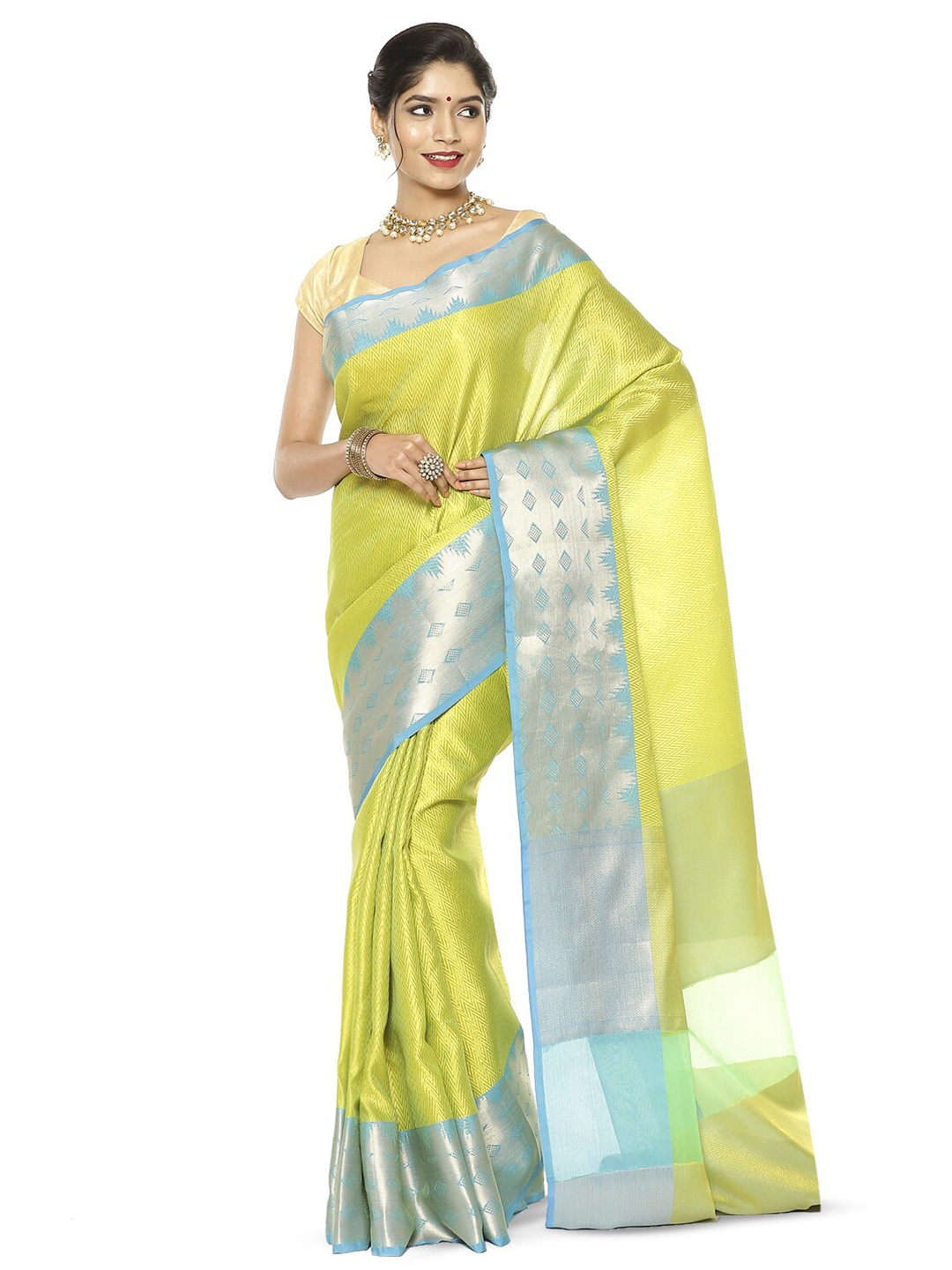 

Humairah Geometric Woven Design Zari Banarasi Saree, Yellow