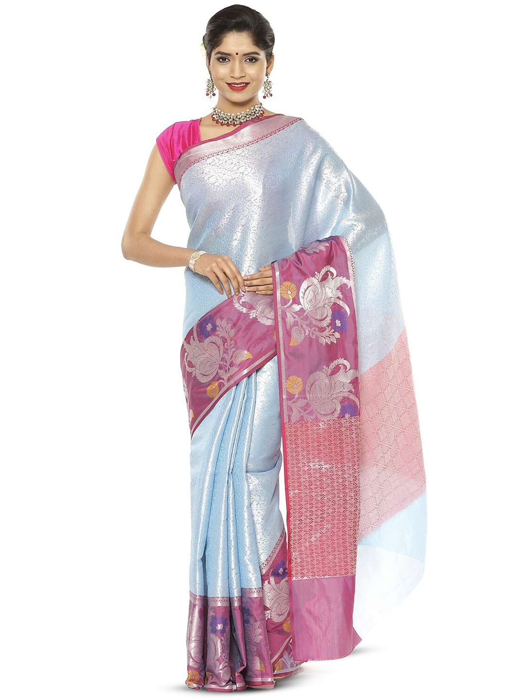 

Humairah Floral Zari Kanjeevaram Saree, Blue