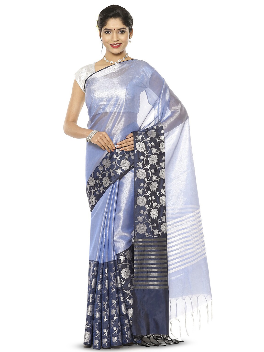 

Humairah Floral Zari Kanjeevaram Saree, Blue