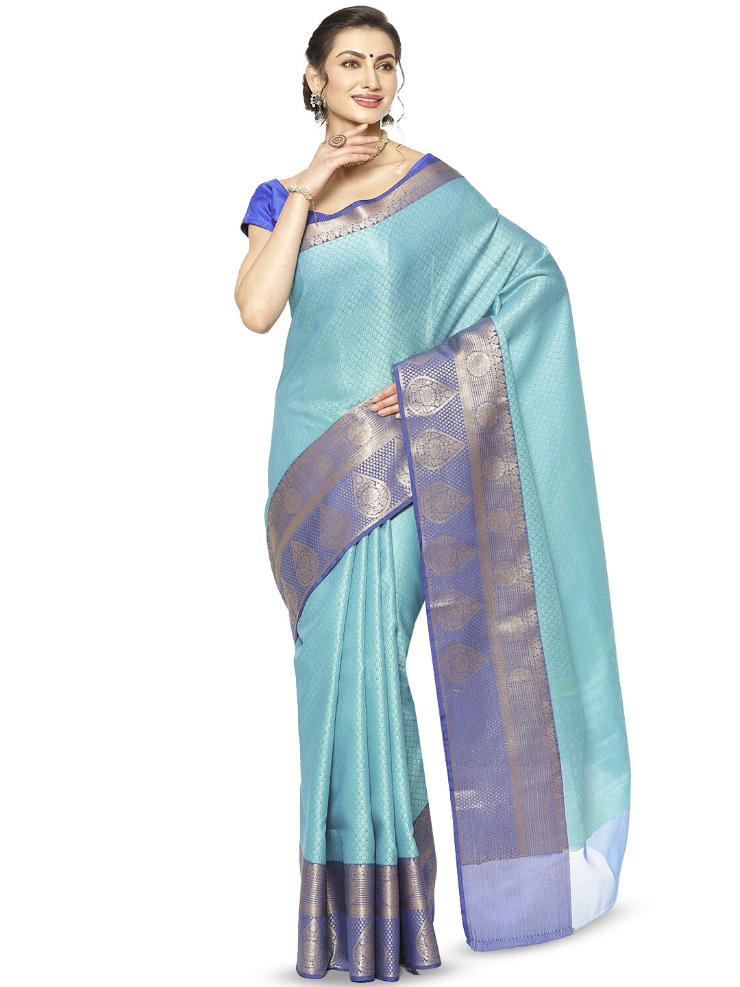 

Humairah Woven Design Zari Art Silk Banarasi Saree, Turquoise blue