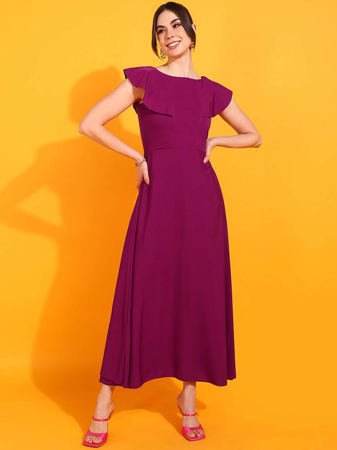 

DressBerry Purple Cap Sleeves Fit & Flare Maxi Dress