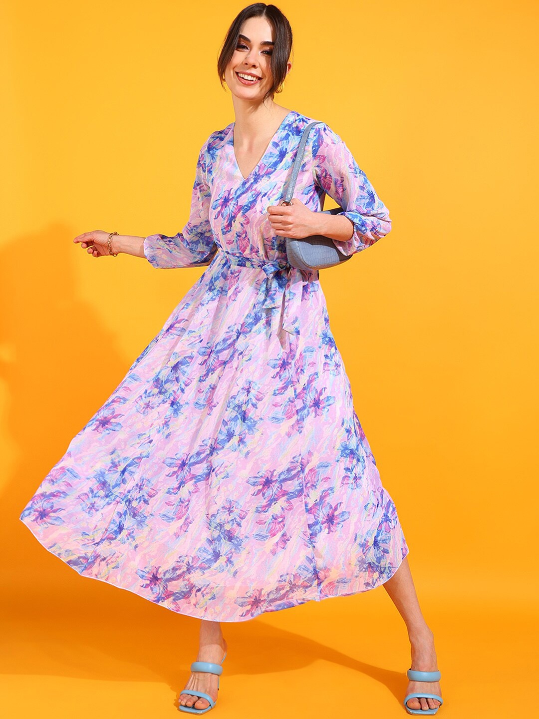 

DressBerry Floral Print Georgette Fit & Flare Midi Dress, Pink