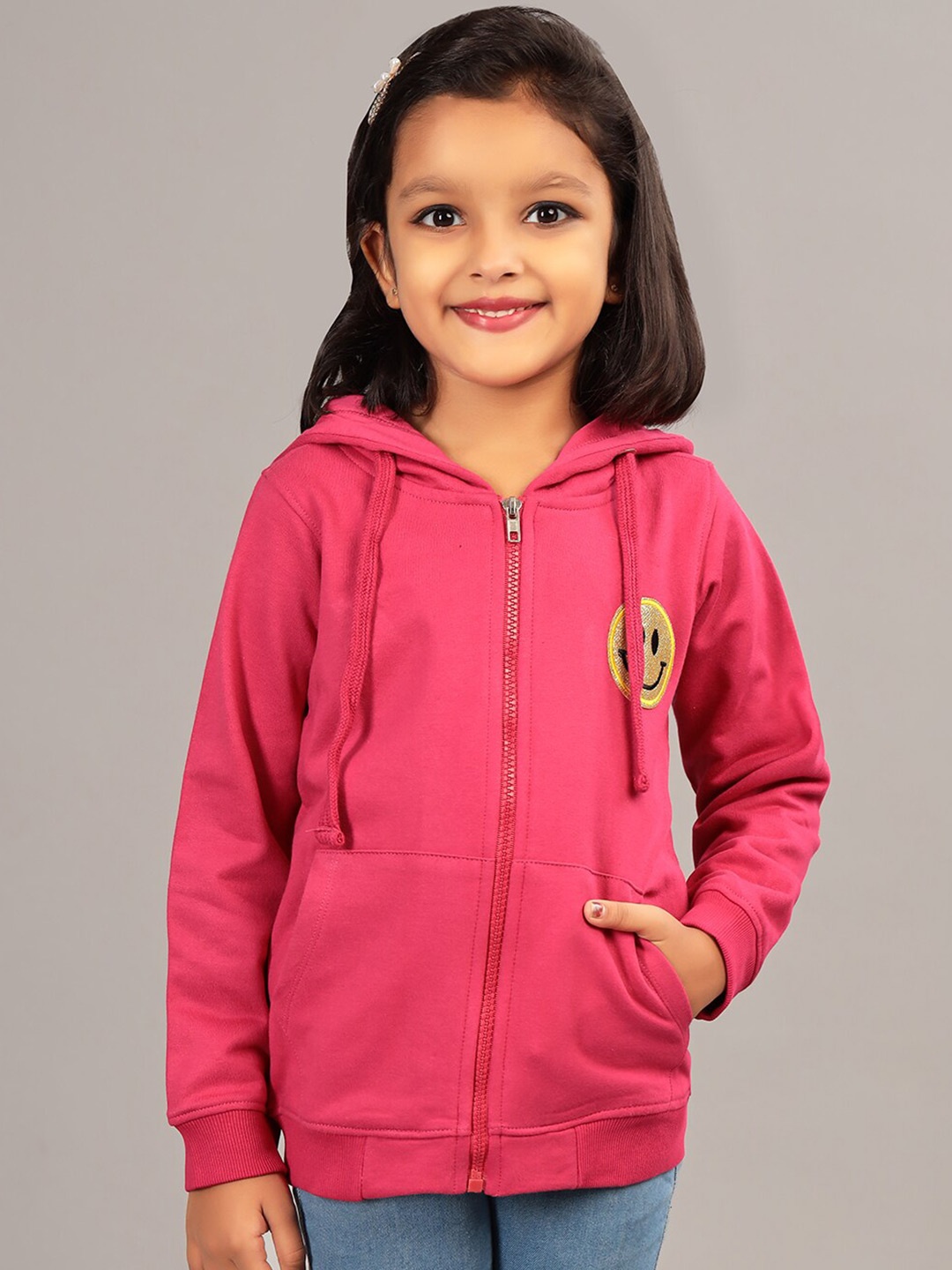 

ZION Girls Hooded Long Sleeves Cotton Front-Open Sweatshirt, Fuchsia